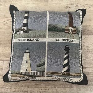 North Carolina Lighthouse Tapestry Pillow Nautical Coastal Beach House Vibe EUC!